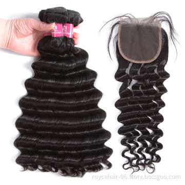 Royce Unprocessed Virgin 100% Human Hair  Brazilian Hair Bundles with Lace Closure Loose Deep Wave
